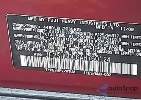 2010 Subaru Forester 2.5X Limited z USA, uszkodzony, nr VIN JF2SH6DC6AH760124